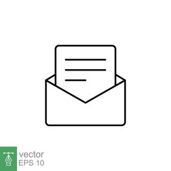 Poster - Envelope with letter icon. Simple outline style. Open message, email, mail, newsletter. Thin line symbol. Vector illustration isolated on white background. EPS 10.