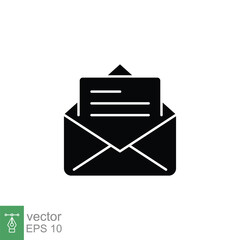 Poster - Envelope with letter icon. Simple solid style. Open message, email, mail, newsletter. Black silhouette, glyph symbol. Vector illustration isolated on white background. EPS 10.