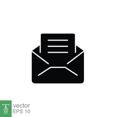Poster - Envelope with letter icon. Simple solid style. Open message, email, mail, newsletter. Black silhouette, glyph symbol. Vector illustration isolated on white background. EPS 10.