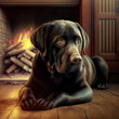 © acrogame - Beautiful black labrador doggy crouched near the fireplace at home made with generative AI