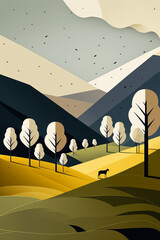 Sticker - minimalistic hilly landscape, Generative AI