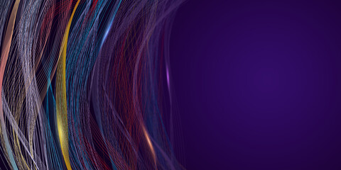 Aufkleber - An abstract bright colored background. Lots of colorful wave lines on purple background with copy space for abstract design on technological, scientific theme