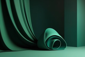 Minimal background for branding and product presentation. Green fabric geometric background. 3d rendering illustration., Generative AI.