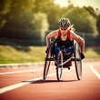 One paralympic woman training on wheelchair, Ai Generative.