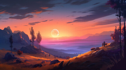 Wall Mural - Fantasy landscape scene. game design inspiration. sketch art for artist creativity and inspiration. generative AI