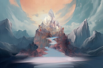 Wall Mural - Fantasy landscape scene. game design inspiration. sketch art for artist creativity and inspiration. generative AI