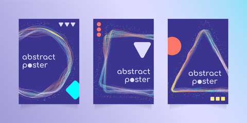 Aufkleber - set of abstract posters with accent graphic elements. multicolored waves with lines form triangle, c