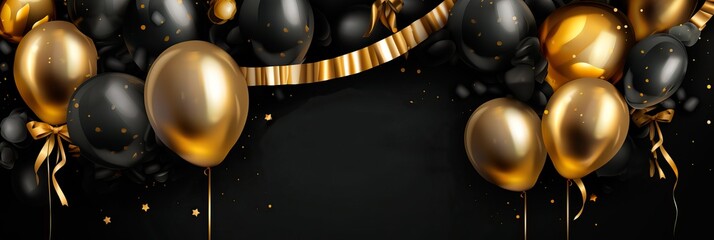 Poster - birthday. black friday sale. background with black and gold balloons. holiday banner, web poster, fl