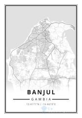 Wall Mural - Street map art of Banjul city in Gambia  - Africa