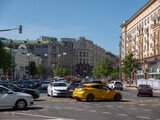 Fototapeta  - MOSCOW, RUSSIA - MAY 27, 2022: Urban traffic life conceptnear near the square of three stations