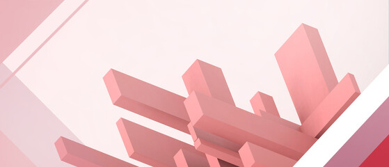 Aufkleber - 3D Abstract architecture background. Futuristic Geometric shapes and business success concept for innovative on red. copy space, software, digital, banner -3d Rendering