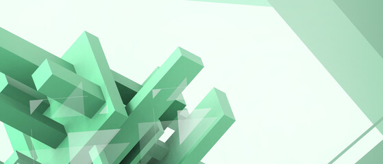 Aufkleber - 3D Abstract architecture background. Futuristic Geometric shapes and Technology Development concept on green. innovative, digital, software, copy space, banner -3d Rendering