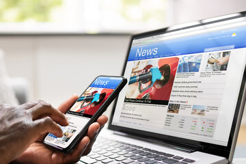 Poster - Watching Online News Article On Mobile Phone