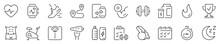 Fitness, Gym And Health Care Thin Line Icon Set 1 Of 2. Symbol Collection In Transparent Background. Editable Vector Stroke. 512x512 Pixel Perfect.