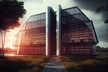 Canvas Print - futuristic library with glass walls and minimalist design, showcasing advanced technologies, created with generative ai