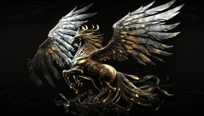 pegasus animal abstract stallion wallpaper. contrast background mythical horse with wings in vivid c