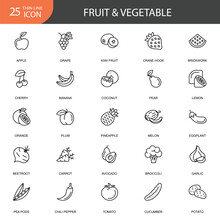 25 Editable Fruit & Vegetable Thin Line Icon. Fruit & Vegetable Thin Line Icon. Thin Line Icon Set. Outline Icon Collection.