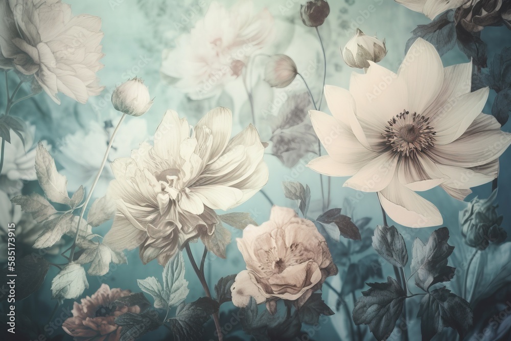 a painting of white flowers on a blue background Stock Illustration ...