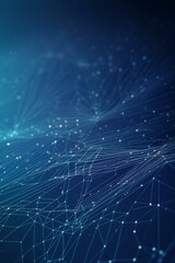 Abstract connected blue dots and line on deep blue background, data flow concept, neural network of artificial intelligence, network connection, big data network concept