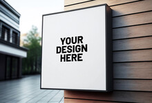 White Square Signboard Mockup In Outside For Logo Design, Brand Presentation For Companies, Ad, Advertising, Shops.