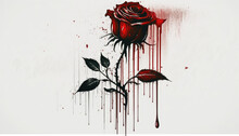 Minimalistic Illustration Of A Red Rose With Dripping Paint
