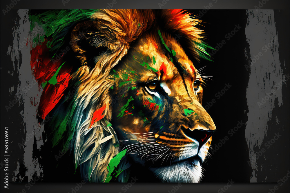 Watercolor portrait of a lion on black created with generative AI ...