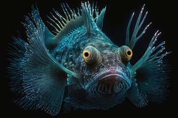 Wall Mural - The unknown fish species of the deep oceans. Never before seen rare fish species on Ocean floor. Deep Sea Creatures. AI generative