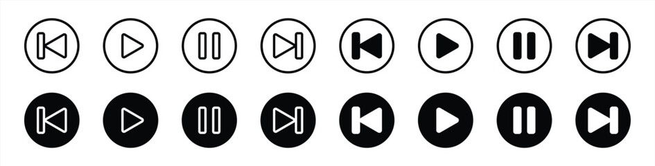 Poster - play and pause icon set. media player buttons icon sign symbol collections, vector illustration