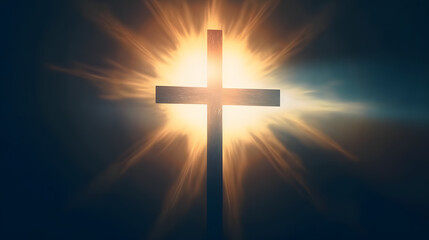Poster - religious concept,The cross of God in the rays of the sun