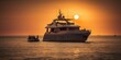 Motorboat yacht sunset on sea