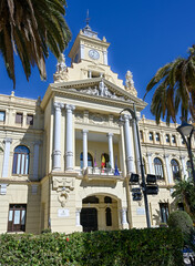 Wall Mural - Street view of historic city hall building in the city of Malaga, Spain.