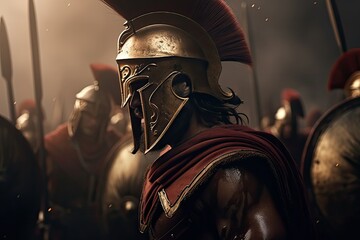 Wall Mural - Spartan King Leonidas I and his warriors at Thermopylae