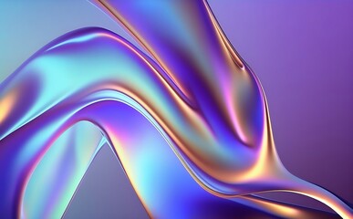 Abstract fluid iridescent holographic neon curved wave in motion colorful background 3d render. Gradient design element for backgrounds, banners, wallpapers, posters and covers. AI Generative