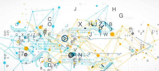 Poster - Abstract technology concept. Circuit board, color background.
