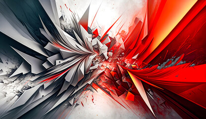 Wall Mural - Red and white abstract painting. Generative AI.