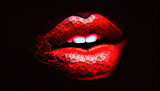 Fototapeta Zwierzęta - Dark Red Artistic Lipstick on Women's Lips With Generative AI