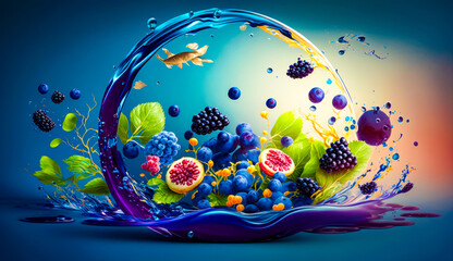 Wall Mural - Glass bowl filled with water and fruit. Generative AI.