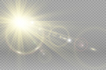 Poster - Special lens flash, light effect. The flash flashes rays and searchlight. illust.White glowing light. Beautiful star Light from the rays. The sun is backlit. Bright beautiful star. Sunlight. Glare.	