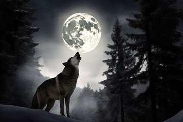  Wolf howling at the moon
