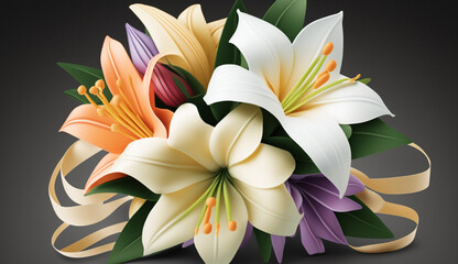 Poster - Floral bouquet of multi colored blossoms and petals generated by AI