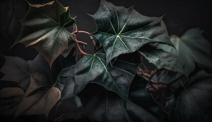 Vibrant green leaf branch with abstract pattern generated by AI