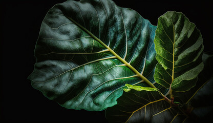 Poster - Green leaf veins on dark backdrop Freshness abounds generated by AI