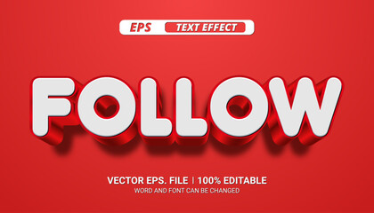 Wall Mural - Follow 3d editable vector social media red text style effect