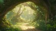 arch in an enchanted fairy forest landscape. Created with Generative AI.