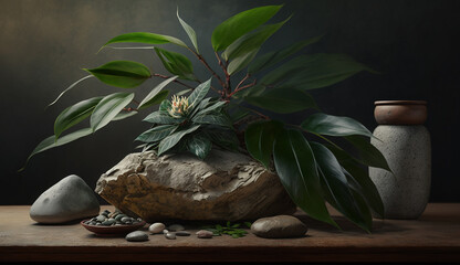 Wall Mural - Nature beauty in a rustic stone vase generated by AI