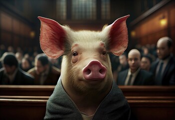 Portrait of a pig accused in court. Generate Ai.