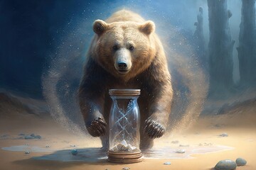 Wall Mural - mirage in time: odyssey of an illusionary bear generative ai