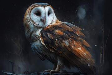 Wall Mural - mysterious and majestic: an artistic portrayal of a mythic barn owl generative ai