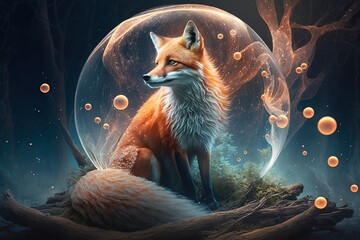 Wall Mural - mysterious magic of the mystic fox generative ai
