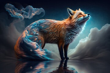 Wall Mural - the divinely dramatic fox in an abysmal azure heaven generative ai